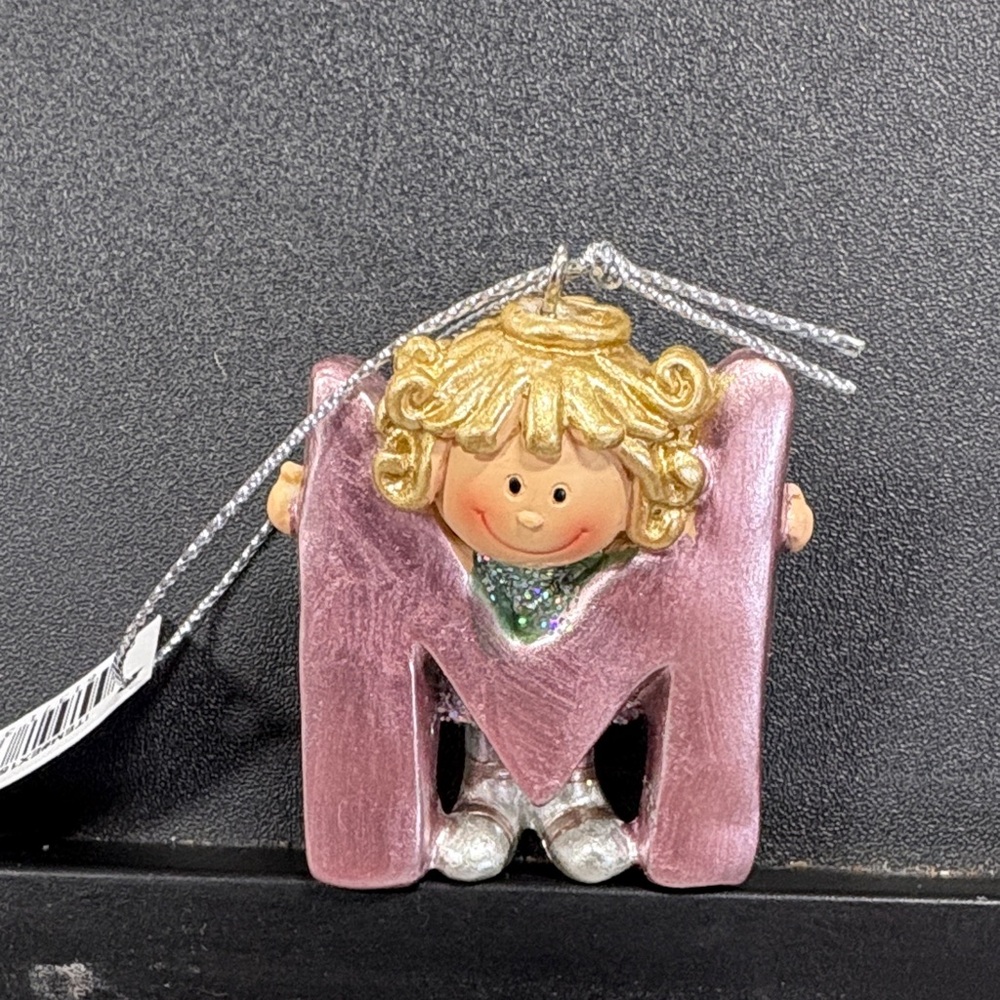 Pink Letter M Ornament with Angel